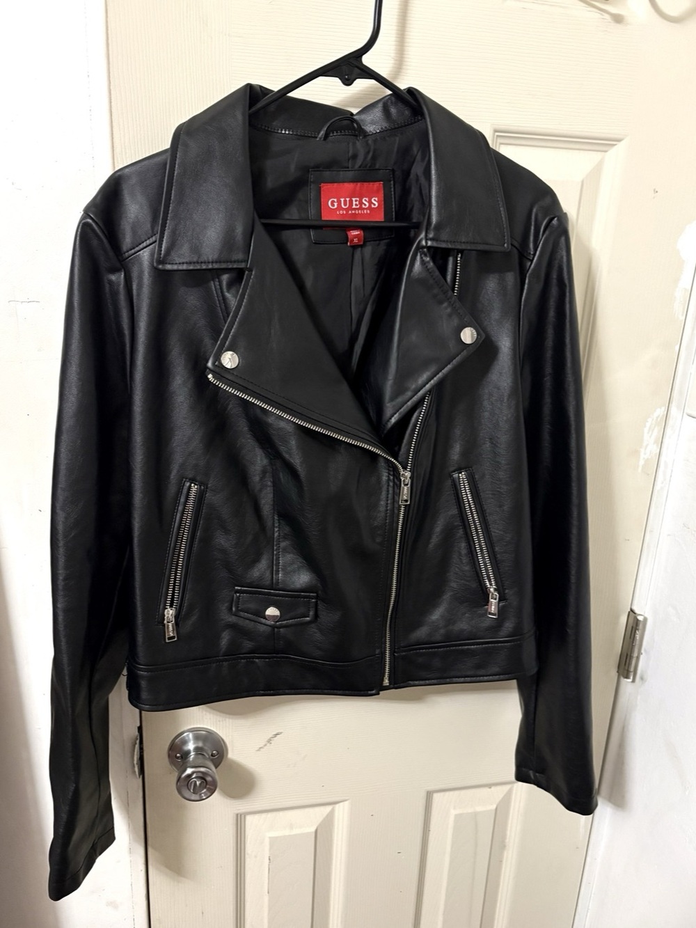 GUESS Faux Leather Moto Jacket Black XL Like New